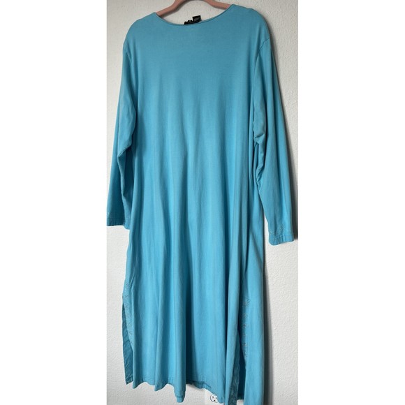 J EEVAN Life Wear Women’s SZ XL Turquoise Metallic Floral Embroidered Long Robe - Picture 2 of 13